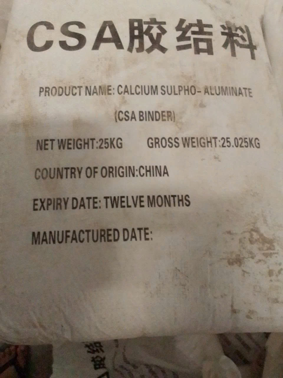 CSA Binder Type S - Calcium Sulpho-Aluminate Binder